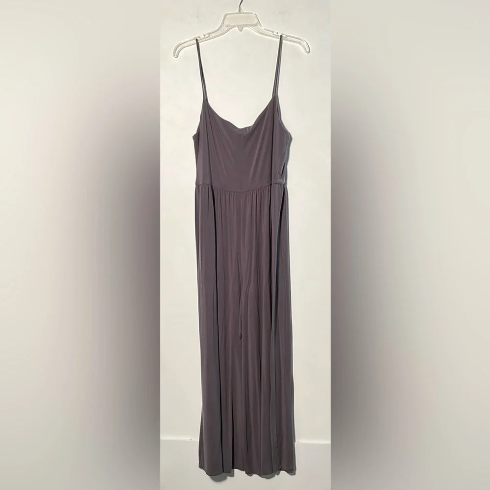 ARITZIA WILFRED Market Jumpsuit Grey Crop Wide-Leg Straight Neck Jersey Knit XL - Picture 2 of 16
